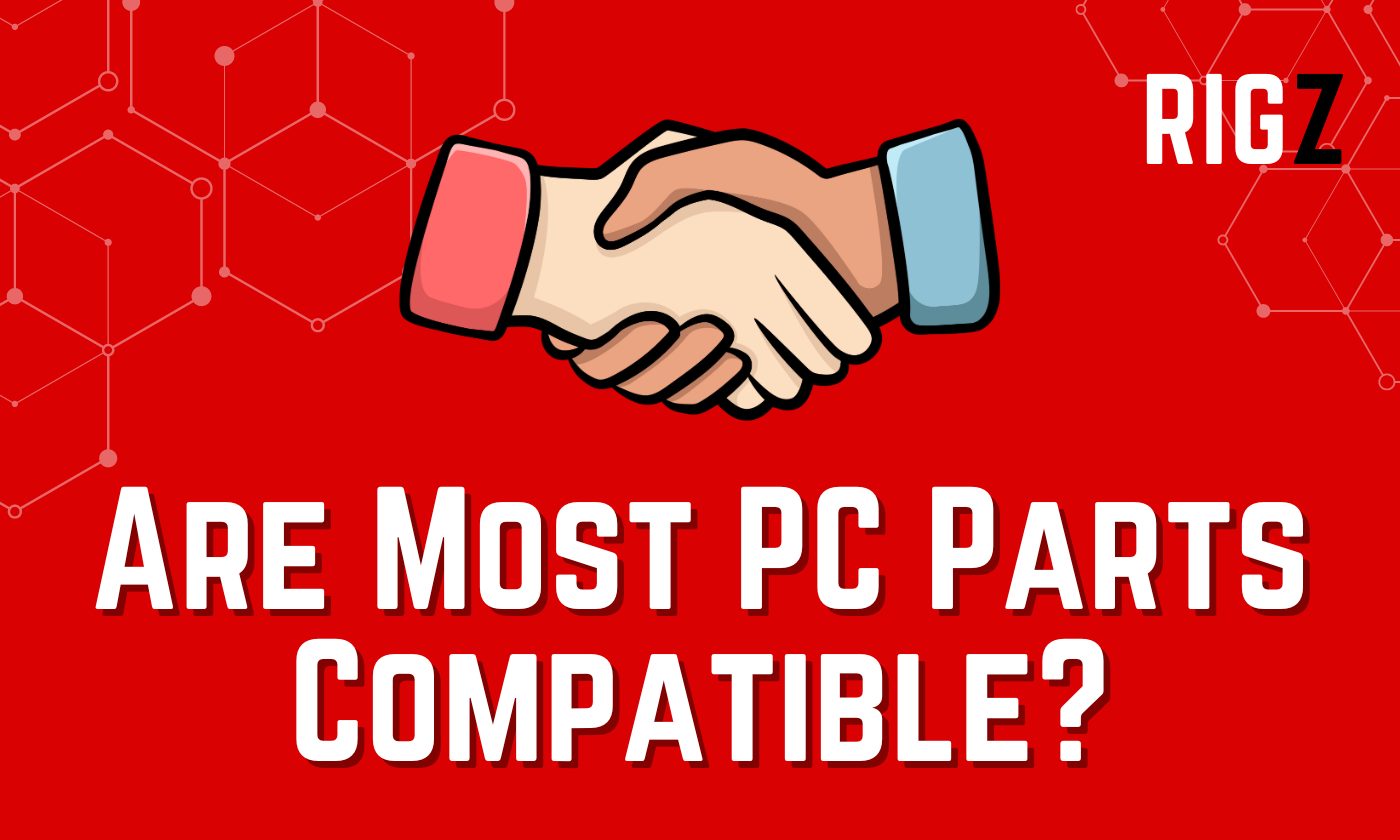 Handshake graphic illustrating compatible PC parts